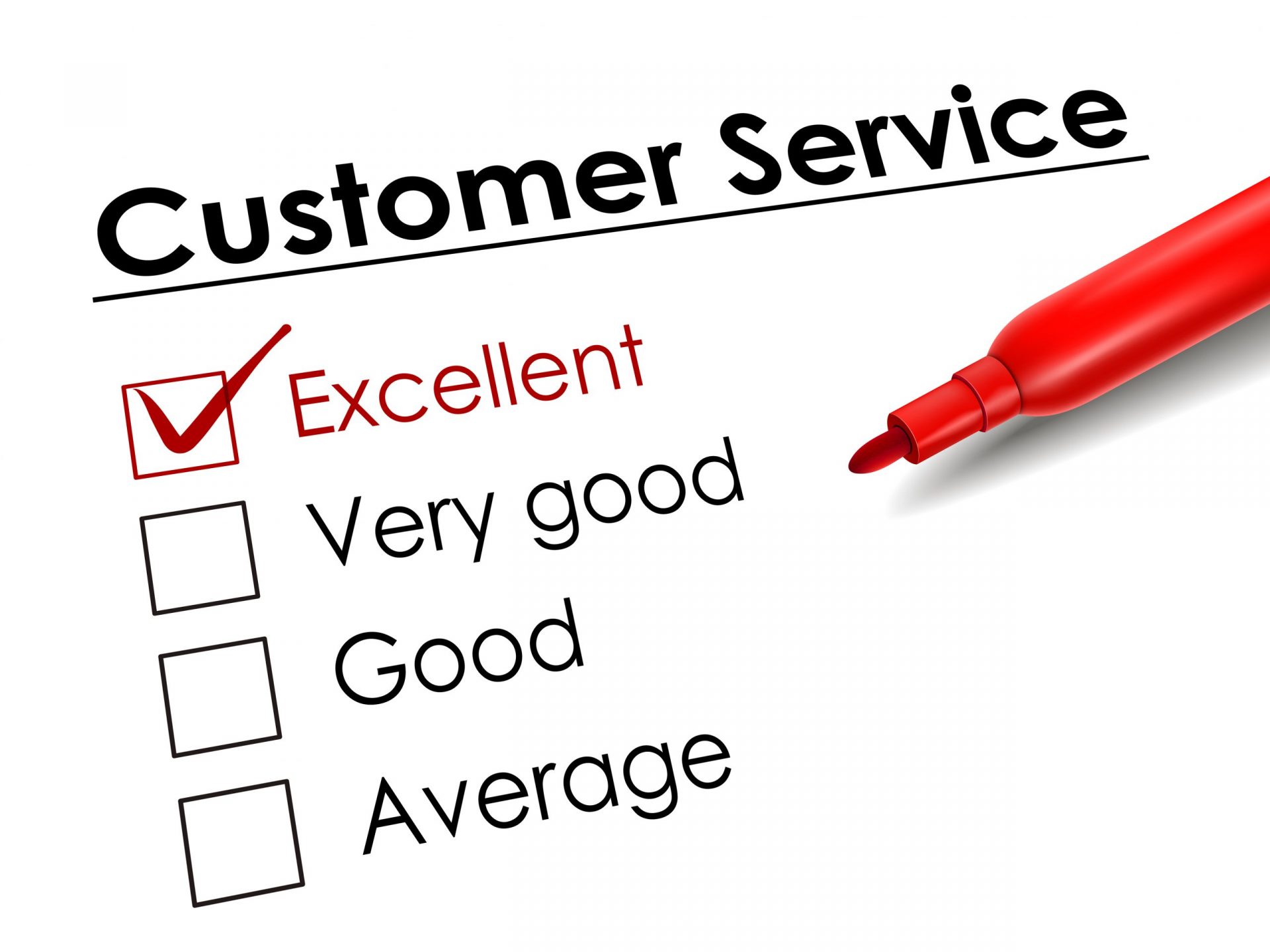 tick placed in excellent check box with red pen tick placed in excellent check box with red pen over customer service questionnaire