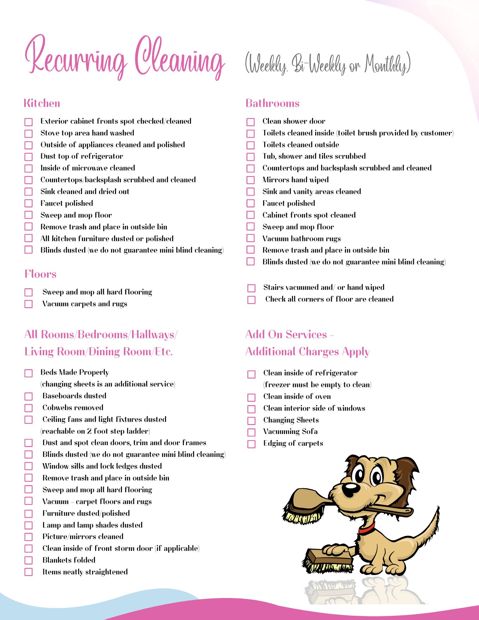 Recurring House Cleaning Checklist from Dust and Mop House Cleaning