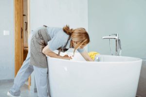 woman cleaning tub